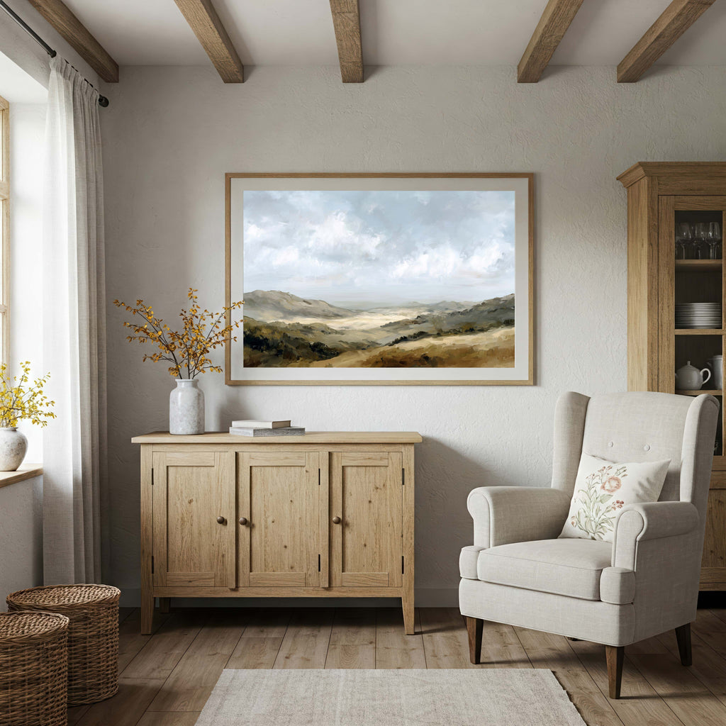 Hillside Landscape Art Print — Peaceful Countryside Wall Décor