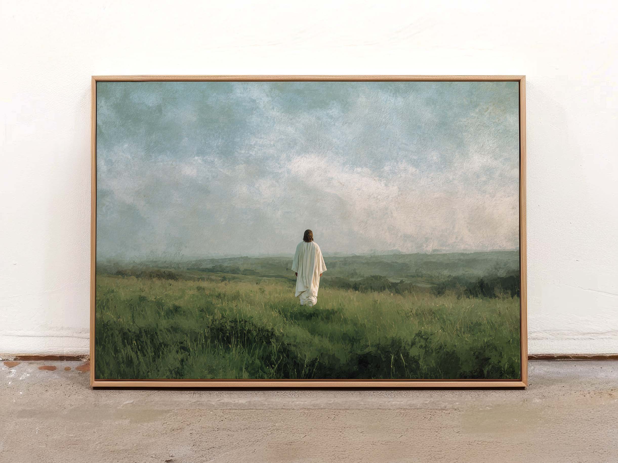 “In the Stillness, I Am There” — Jesus in a Moody Field Art Print