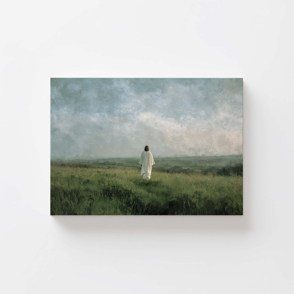“In the Stillness, I Am There” — Jesus in a Moody Field Art Print