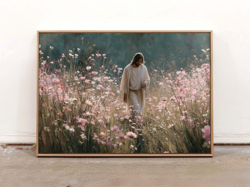 Jesus in the Meadow | Faith-Inspired Spring Art Print