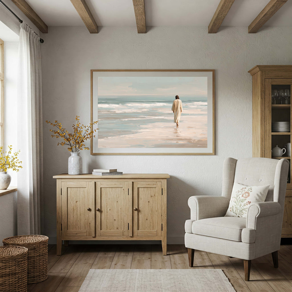 “He Leadeth Me” — Jesus Walking Along the Seashore Art Print