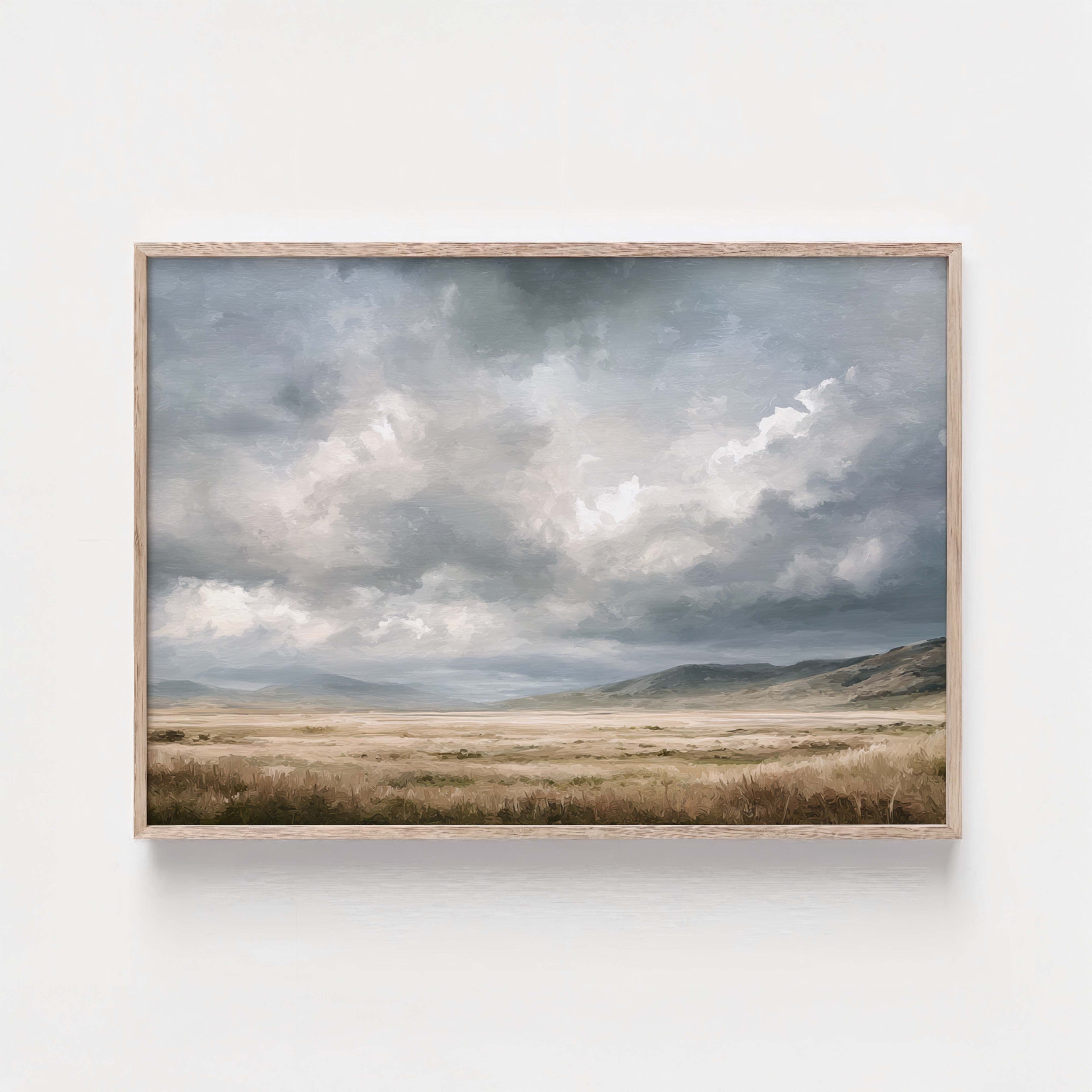 Moody Cloud Landscape Wall Art | Neutral Nature Art Print for Calm Spaces