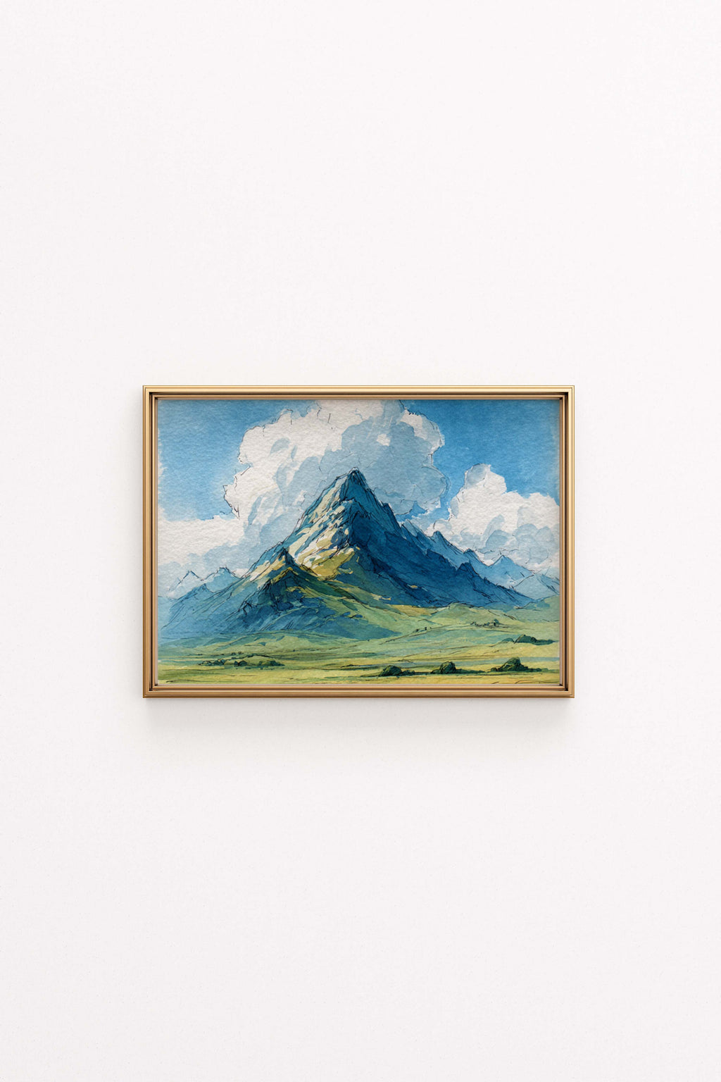 Watercolor Mountain Landscape Print — Sketch Style Nature Artwork