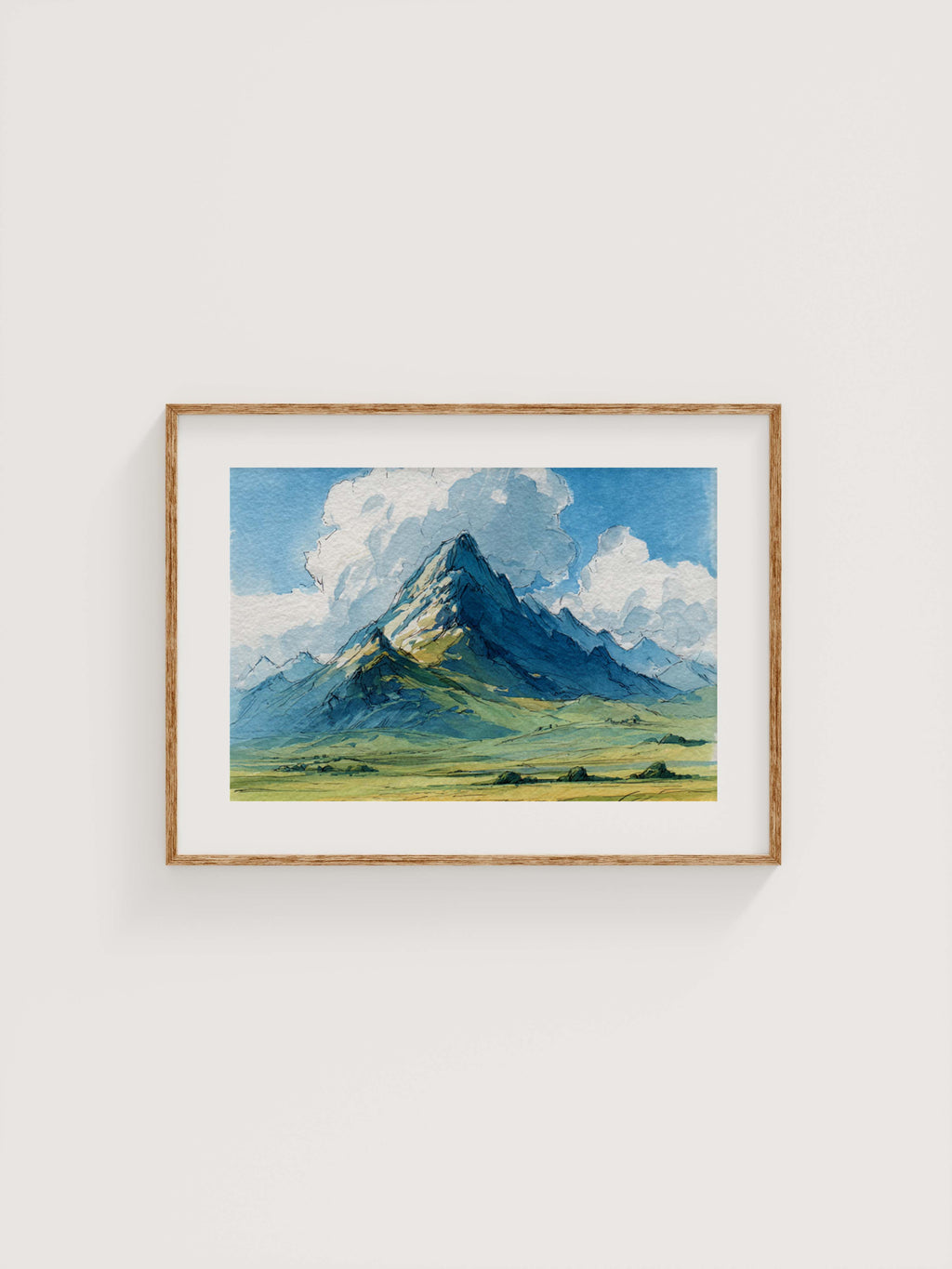 Watercolor Mountain Landscape Print — Sketch Style Nature Artwork