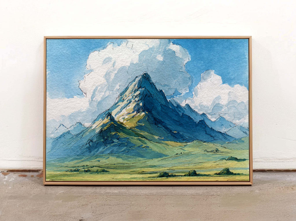 Watercolor Mountain Landscape Print — Sketch Style Nature Artwork
