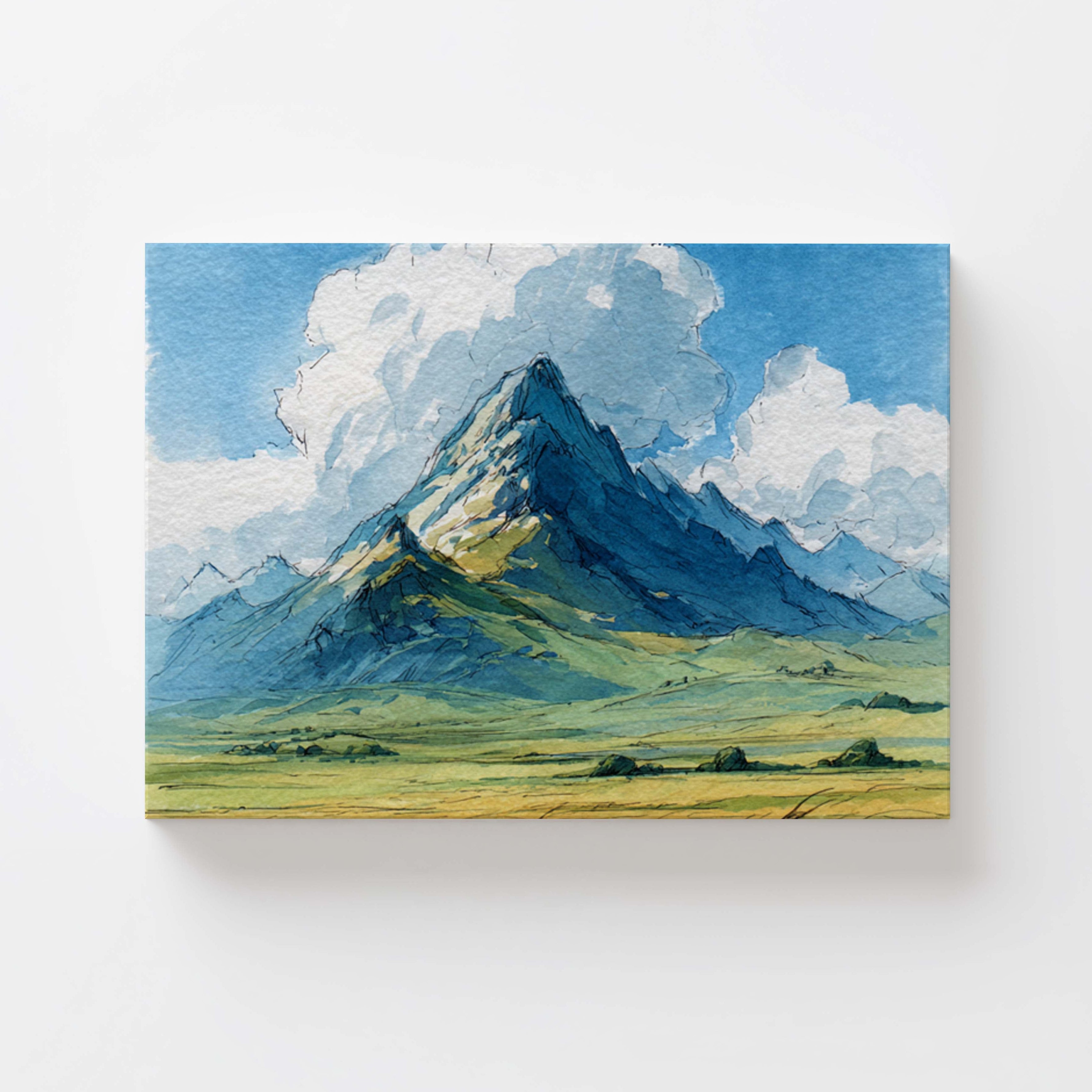 Watercolor Mountain Landscape Print — Sketch Style Nature Artwork
