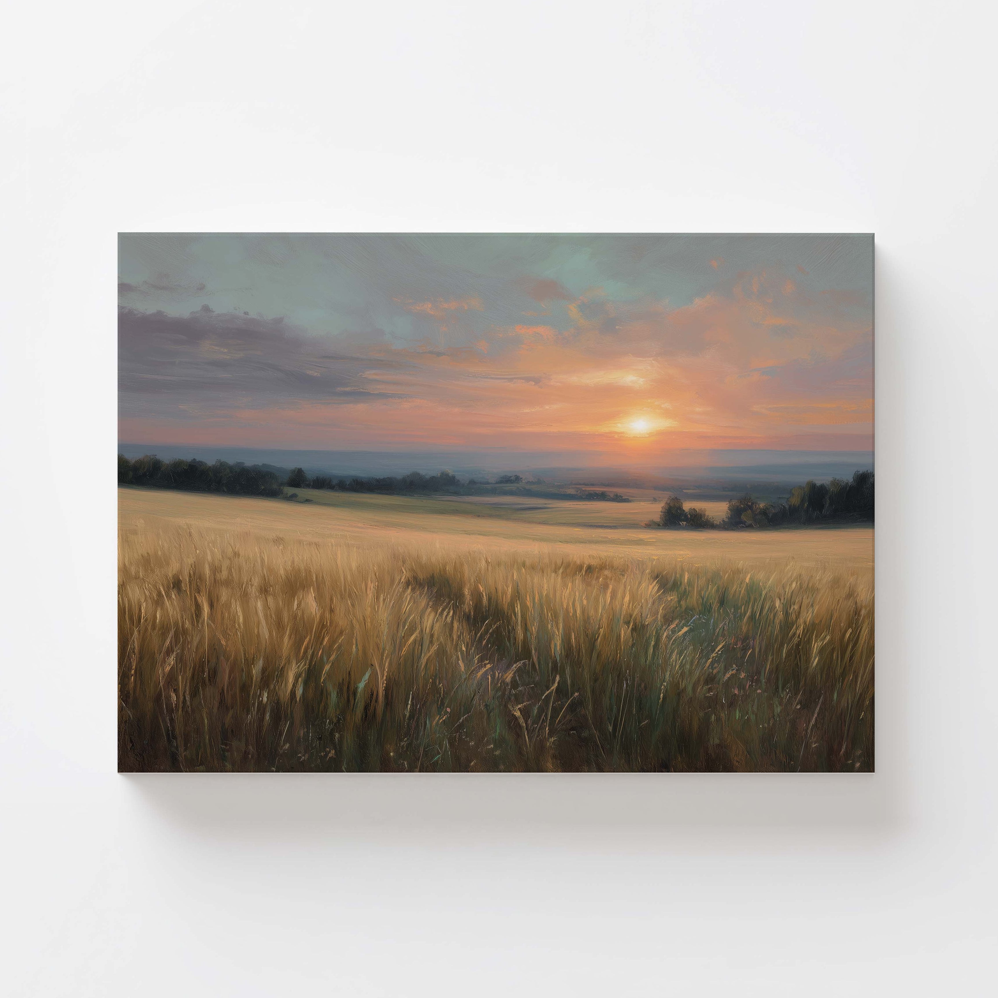 Pastel Sunset Wheatfield — Soft Landscape Art Print