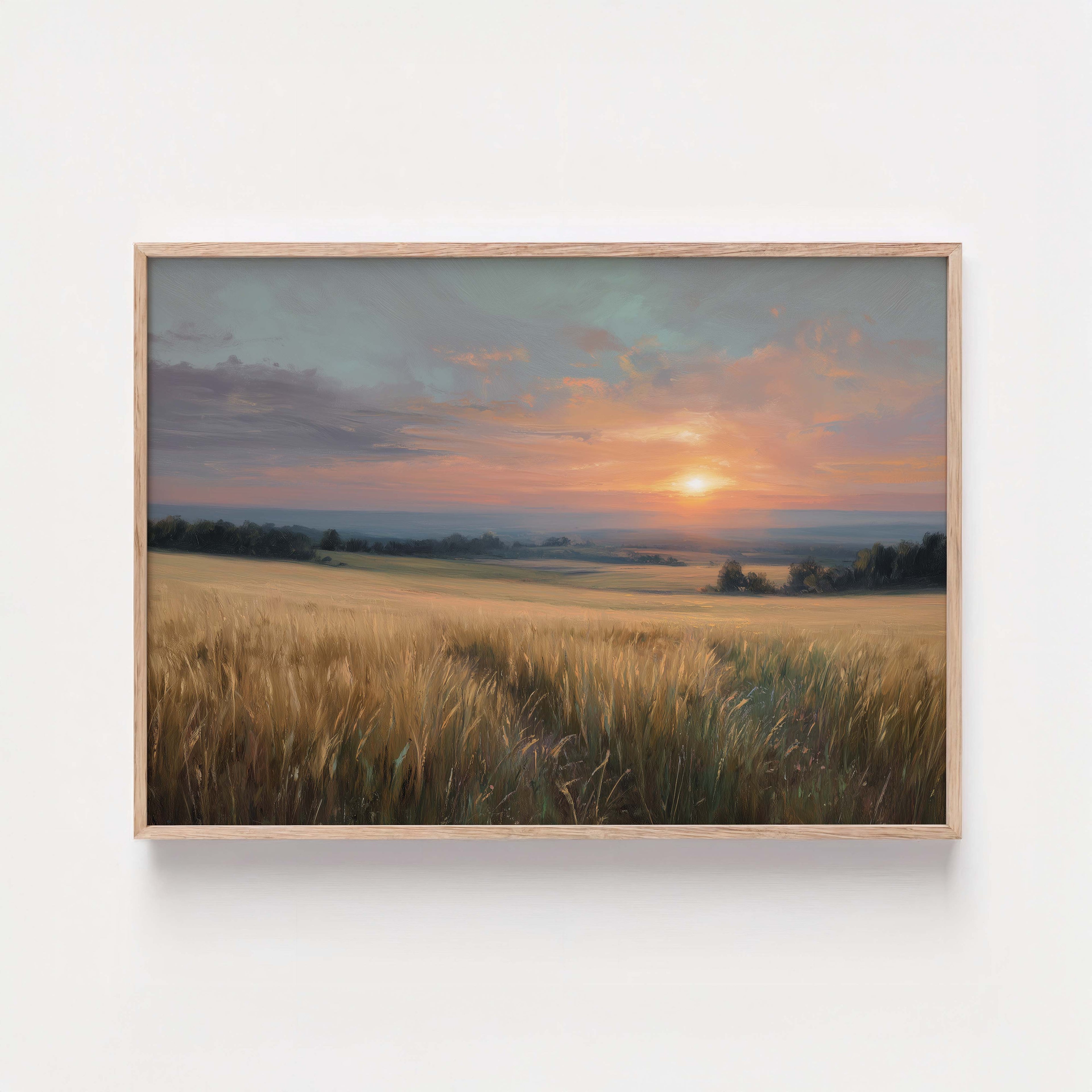 Pastel Sunset Wheatfield — Soft Landscape Art Print