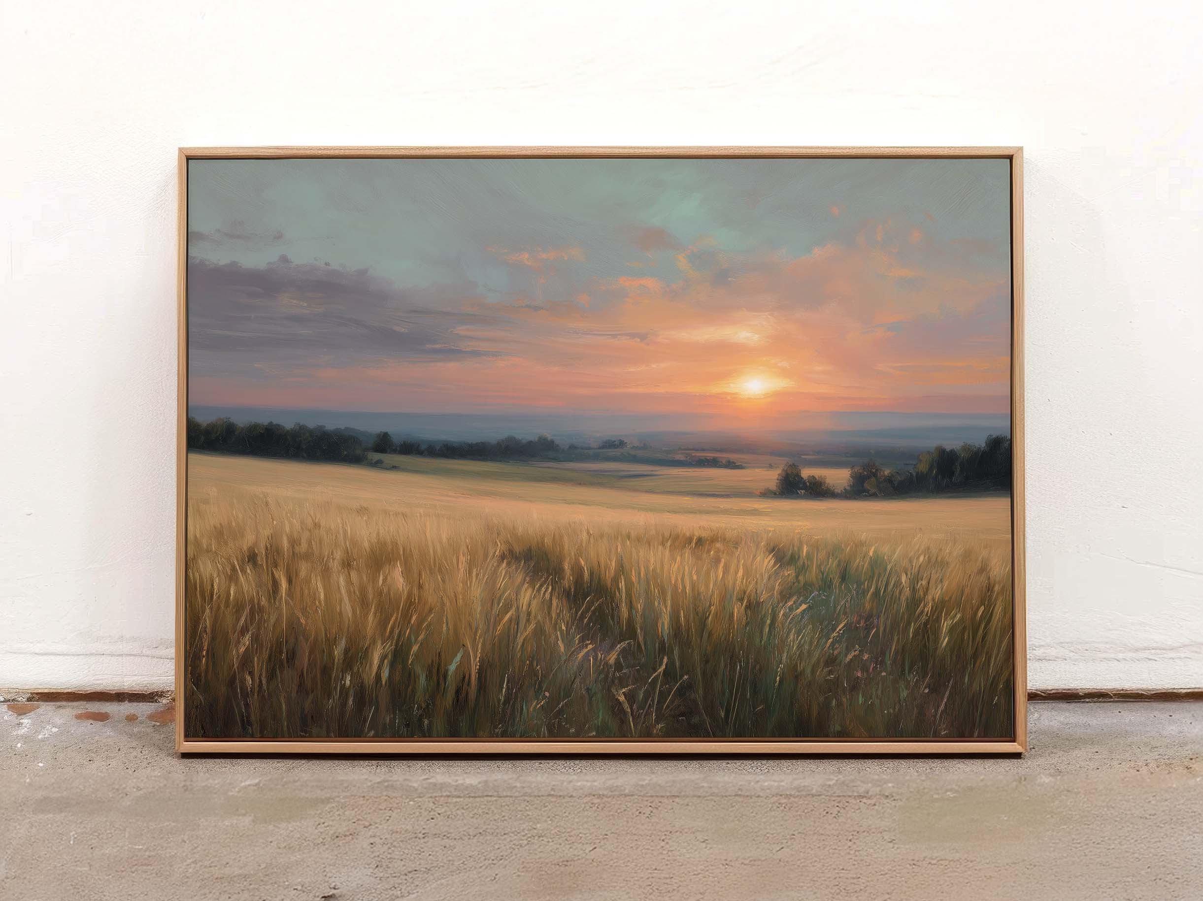 Pastel Sunset Wheatfield — Soft Landscape Art Print