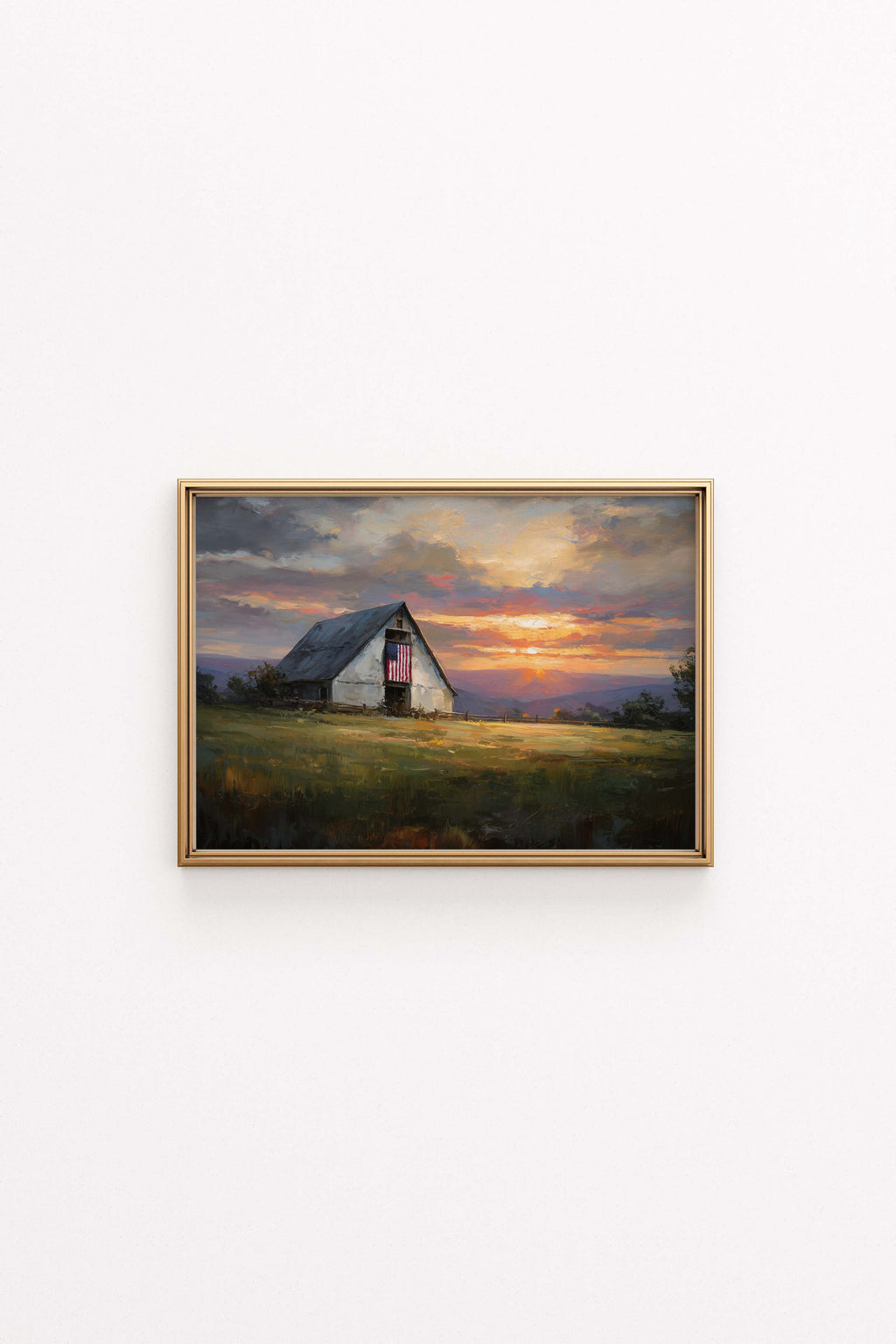White Barn at Dusk — Americana Country Landscape Print
