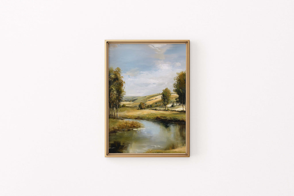 River Countryside Landscape Art Print — Peaceful Nature Wall Decor