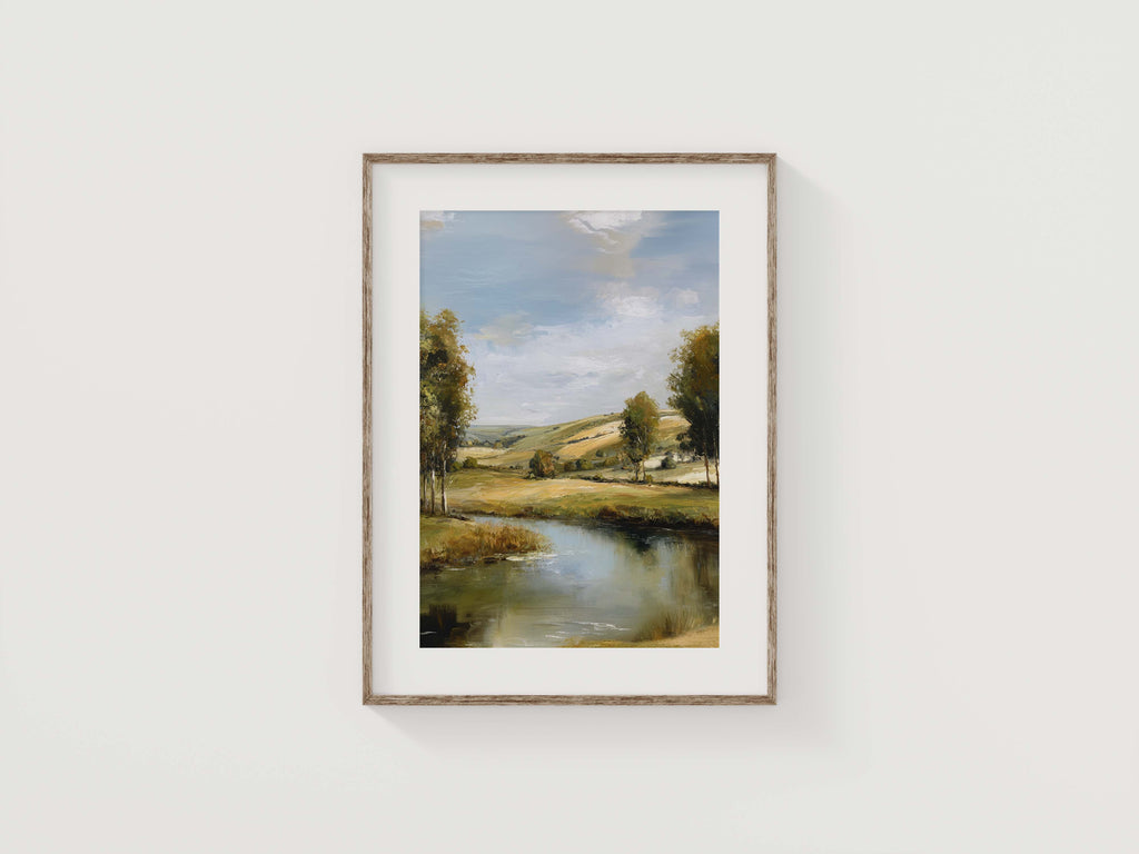 River Countryside Landscape Art Print — Peaceful Nature Wall Decor