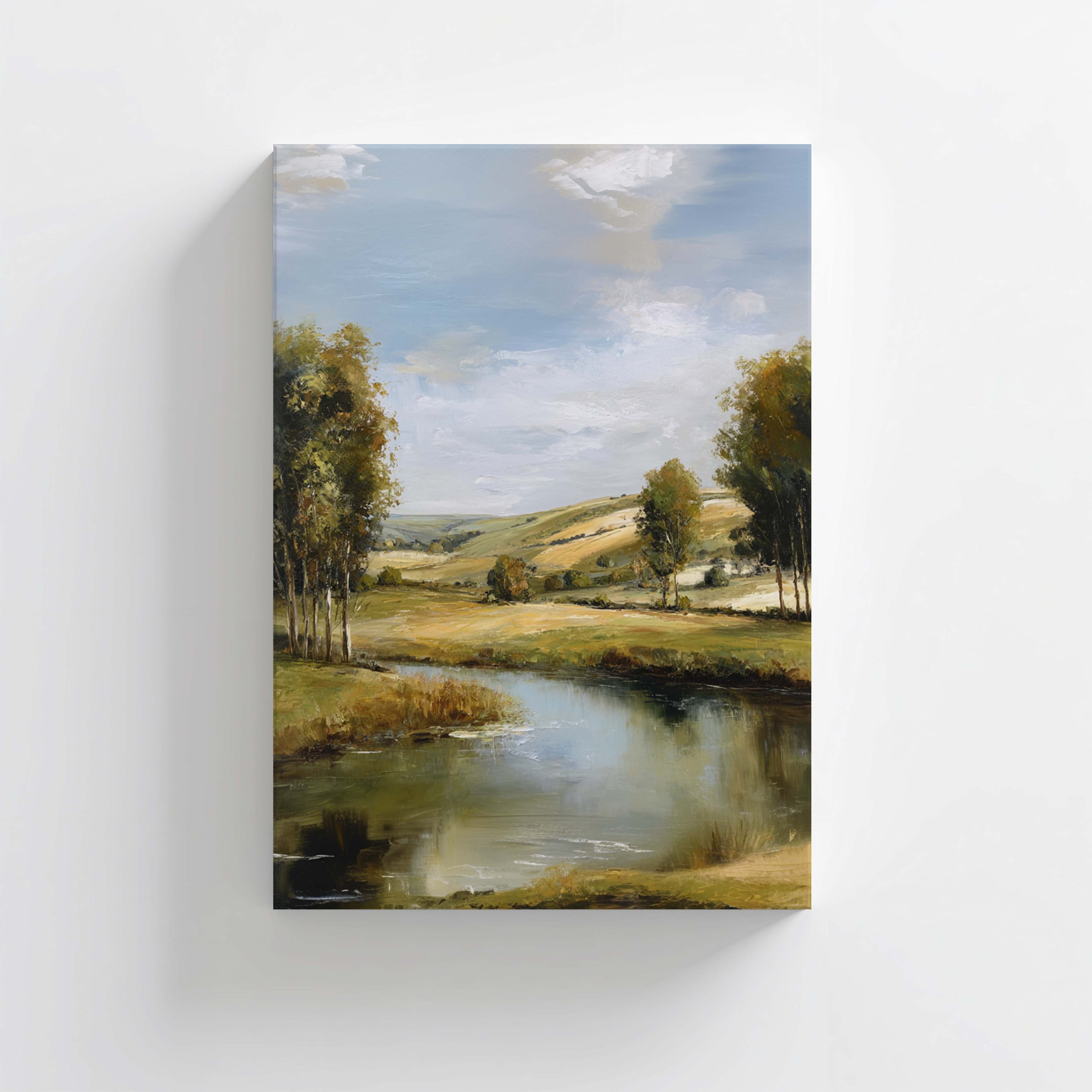 River Countryside Landscape Art Print — Peaceful Nature Wall Decor