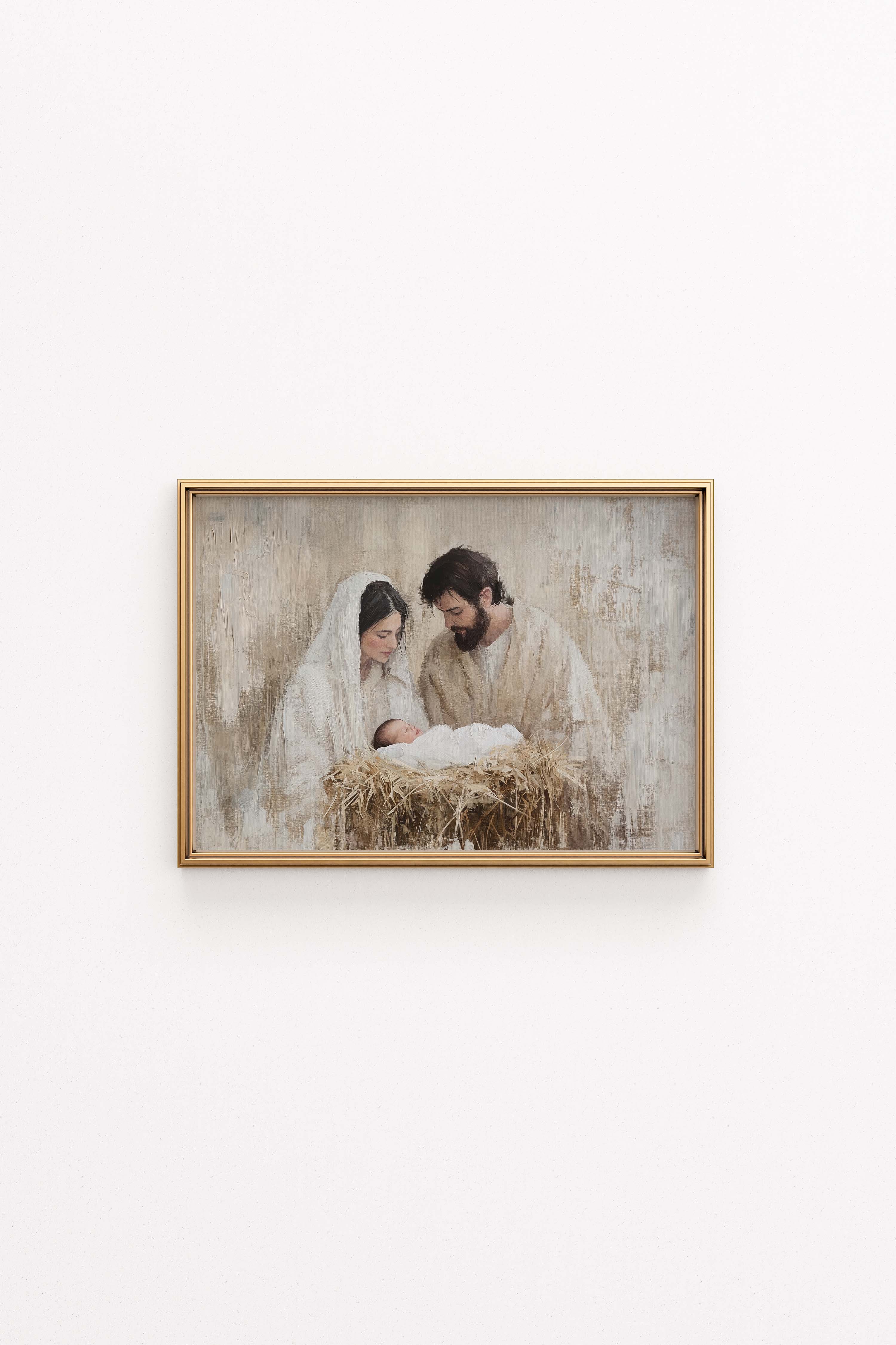 Simple Nativity Scene Art Print — Neutral Christmas Wall Décor