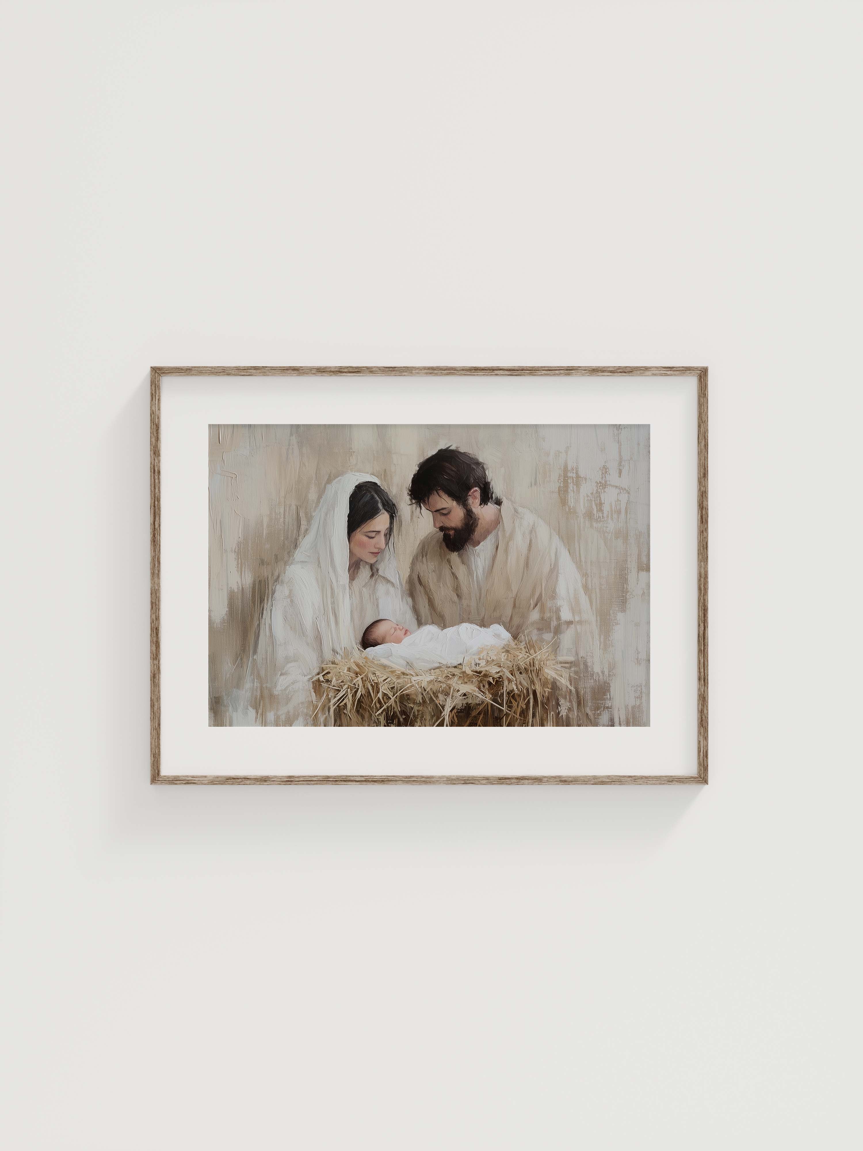 Simple Nativity Scene Art Print — Neutral Christmas Wall Décor