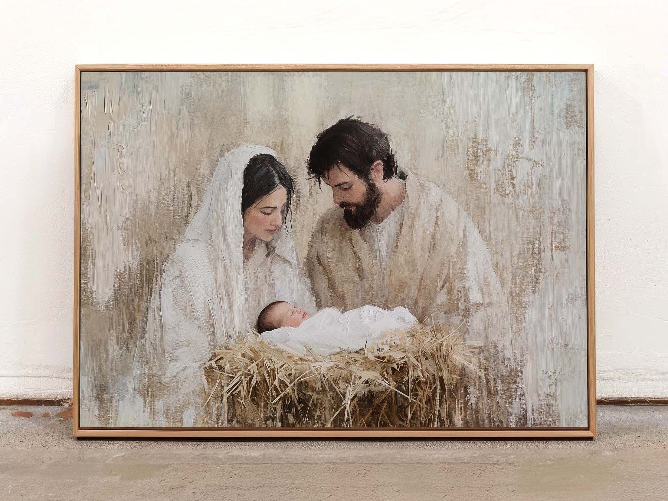 Simple Nativity Scene Art Print — Neutral Christmas Wall Décor