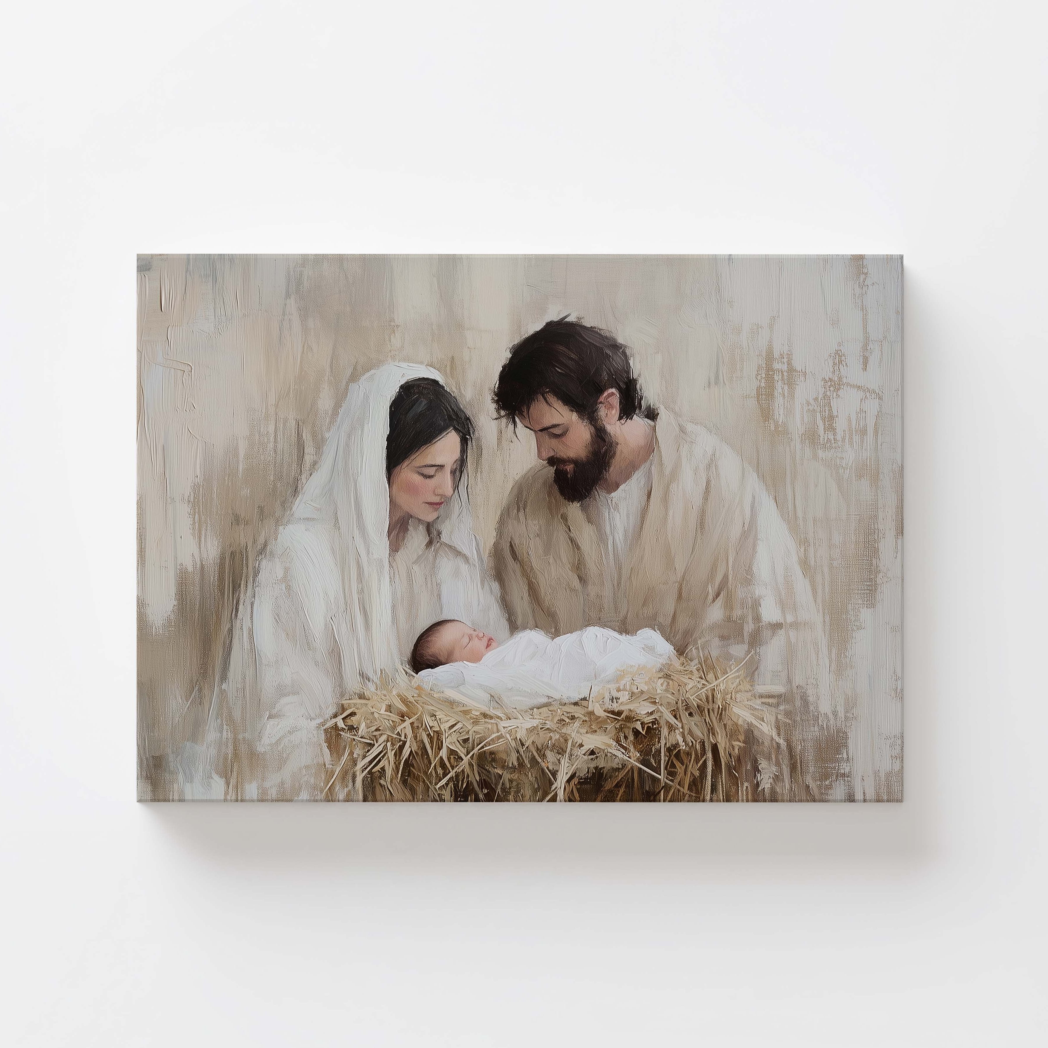 Simple Nativity Scene Art Print — Neutral Christmas Wall Décor
