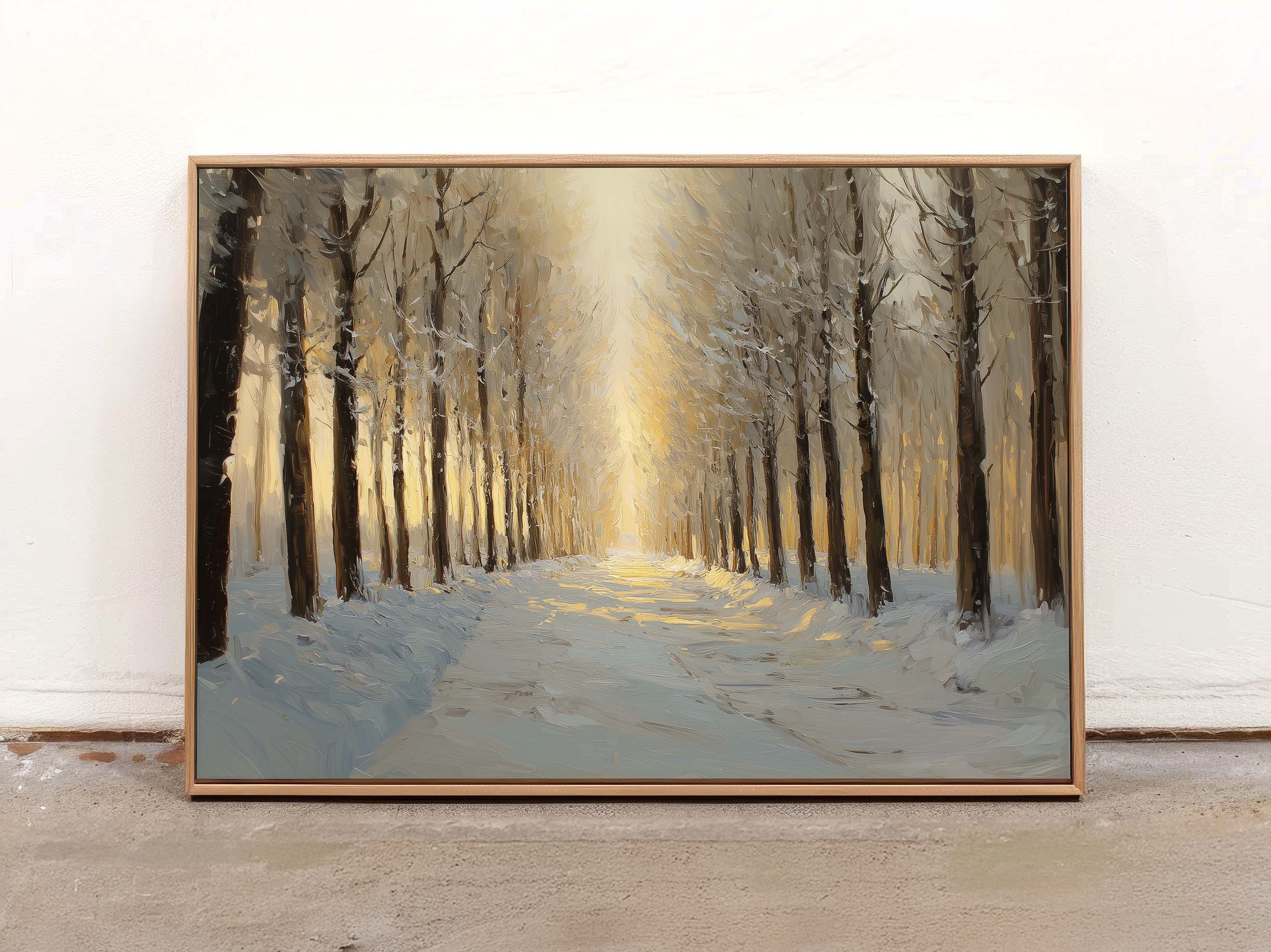 Snowy Golden Path Art Print | Winter Landscape with Light