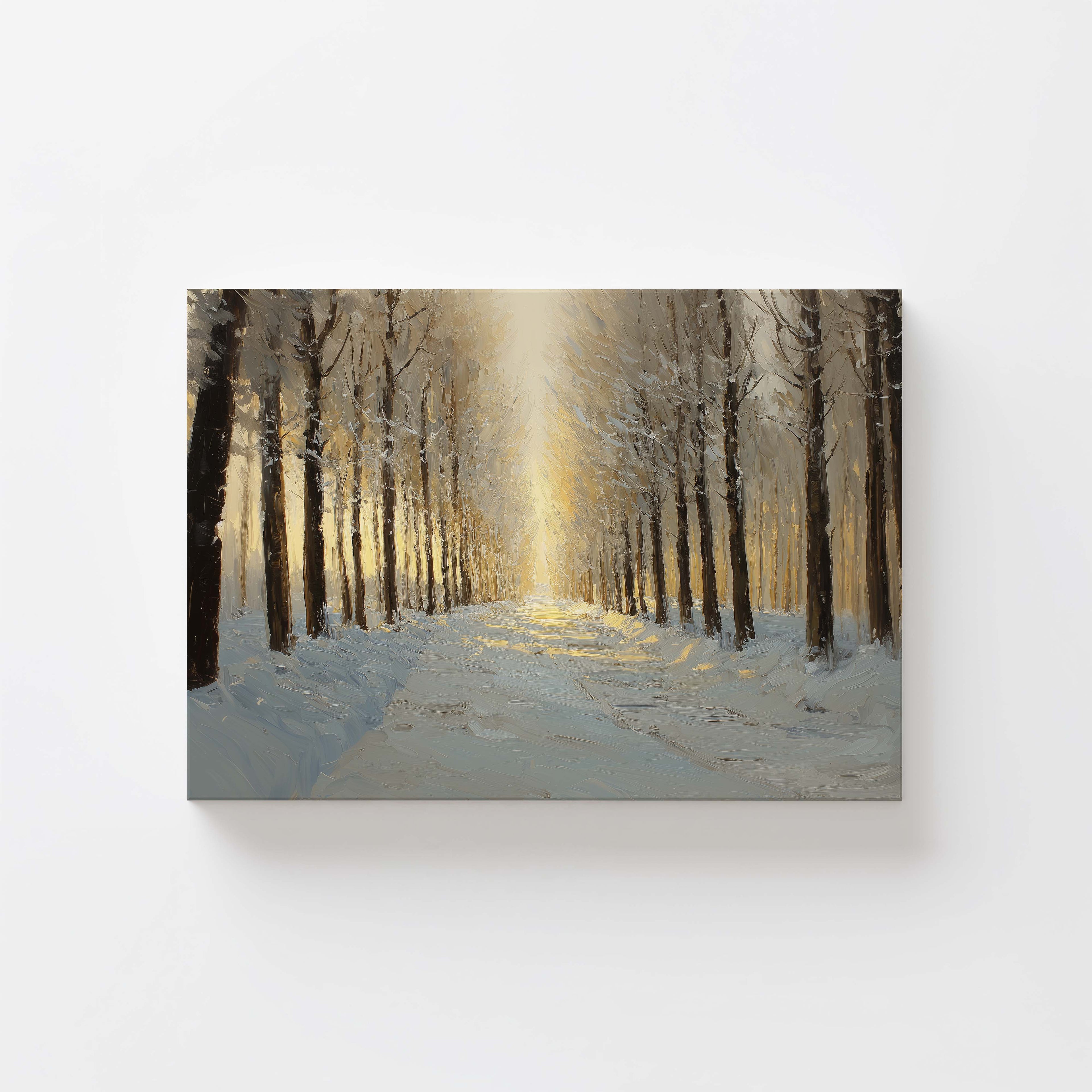 Snowy Golden Path Art Print | Winter Landscape with Light