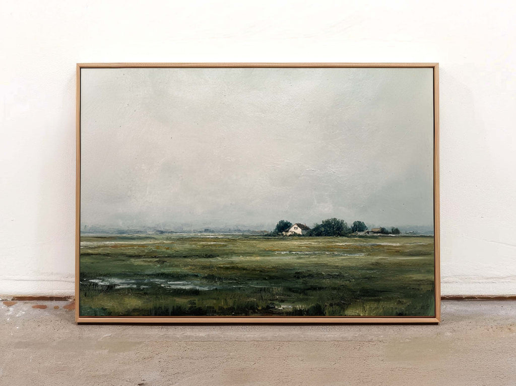 White Farmhouse Landscape Wall Art Print — Rustic Country Decor & Modern Farmhouse Artwork